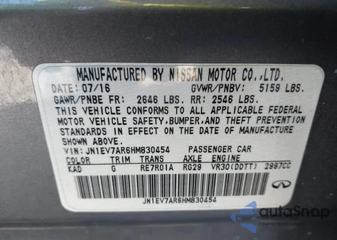 2017 Infiniti Q50 3.0T Premium from USA, damaged, VIN JN1EV7AR6HM830454